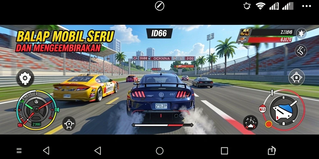 Screenshot gameplay ID66 menunjukkan duel balap yang seru dan menegangkan.