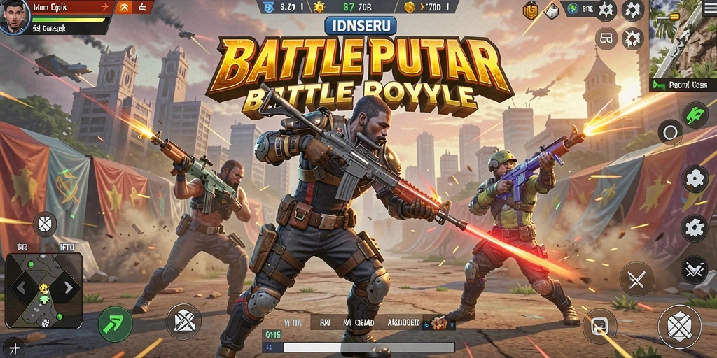 Menampilkan aksi seru dari gameplay Battle Royale IDNSERU.