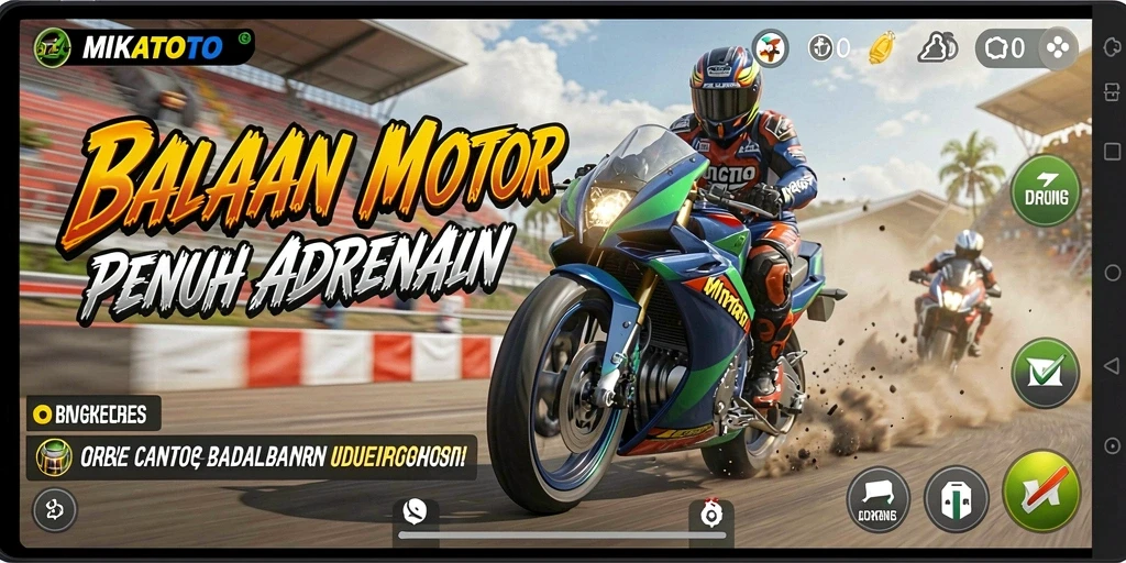 Tangkapan layar MIKATOTO menampilkan aksi balapan motor yang mendebarkan.