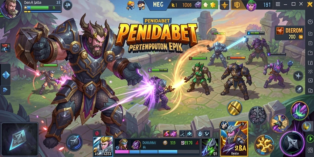 Tangkapan layar PENIDABET menampilkan pertempuran seru antara tim di arena MOBA.
