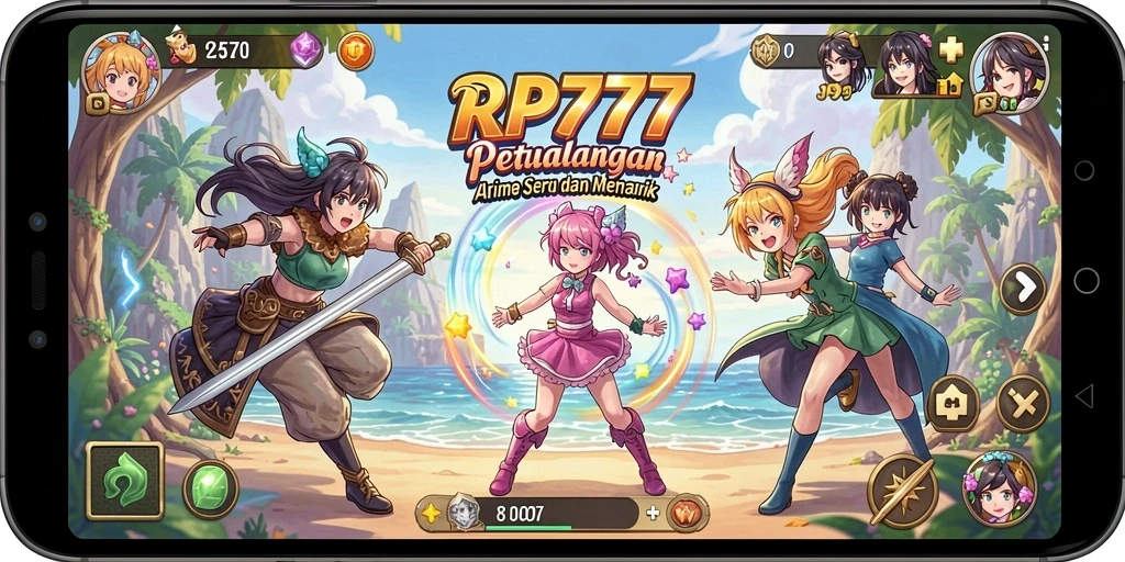 Tangkapan layar gameplay RP777 yang menampilkan karakter anime yang beraksi.