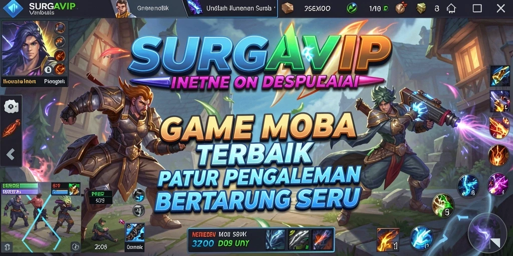 Tangkapan layar gameplay SURGAVIP dengan pertarungan seru dan strategis.