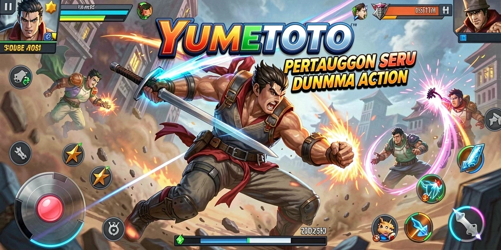 Screenshot gameplay YUMETOTO menampilkan aksi pertarungan yang mendebarkan.